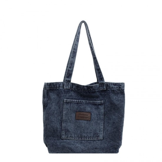  New Women's Washed Denim Tote Bag with Chain - Artistic Canvas Shoulder Bag Korean Style